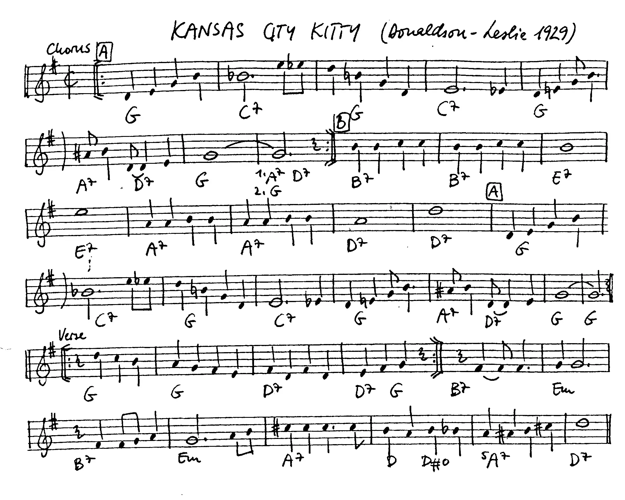kansas city kitty free jazz leadsheet - Courtesy of the Jungle Jazz Band